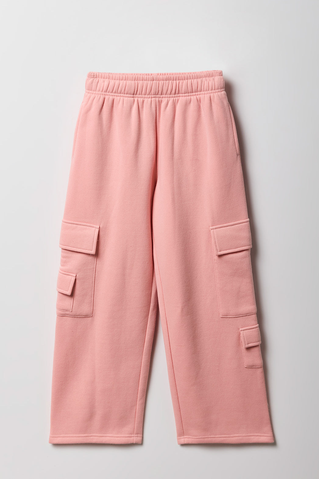 Girls Fleece Wide Leg Cargo Sweatpant - Pink