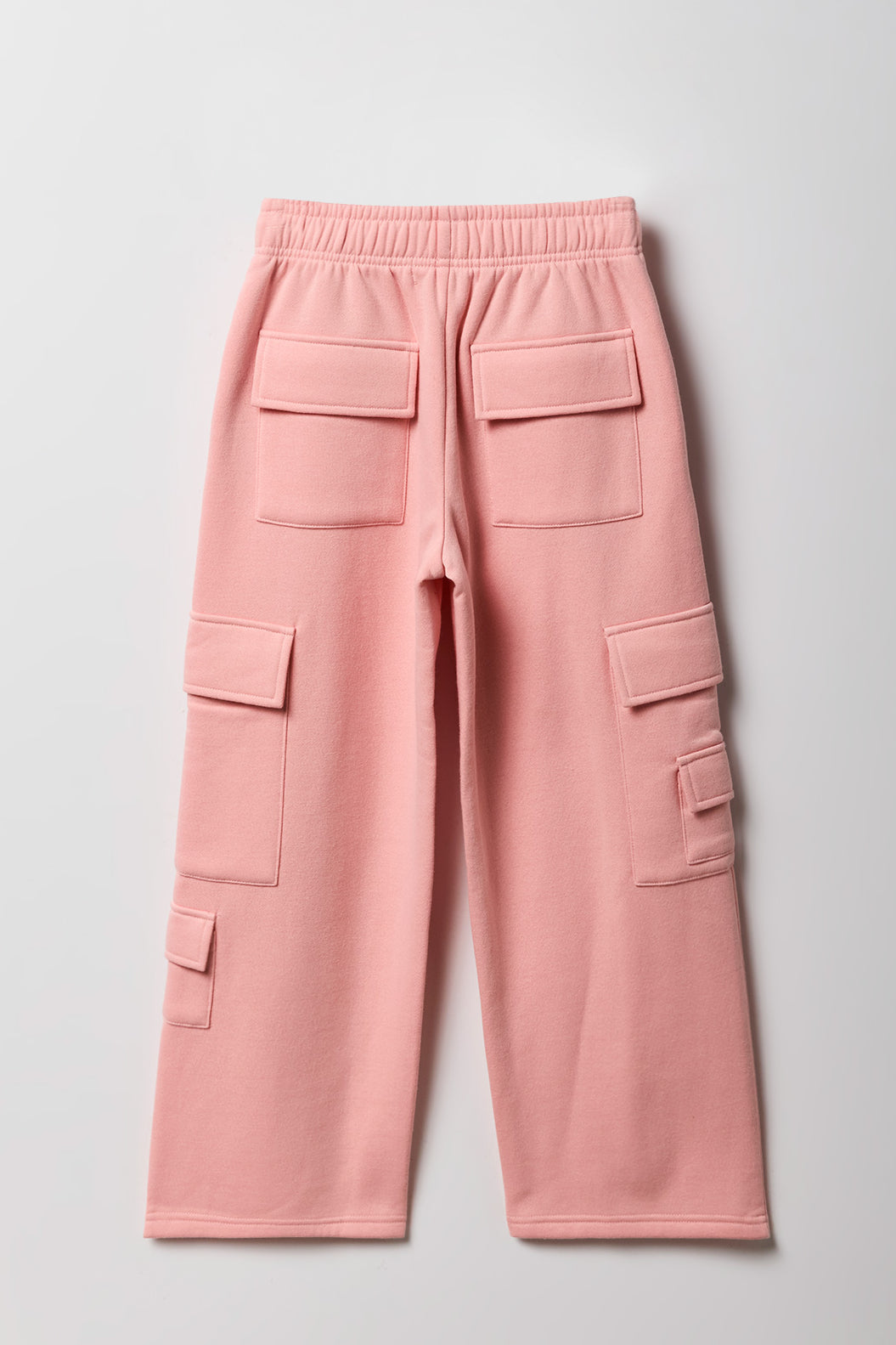Alt View 2. Girls Fleece Wide Leg Cargo Sweatpant - Pink
