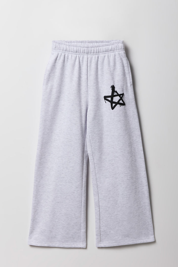 Pantalon d'entraînement à jambe large en molleton avec imprimé en relief pour fille