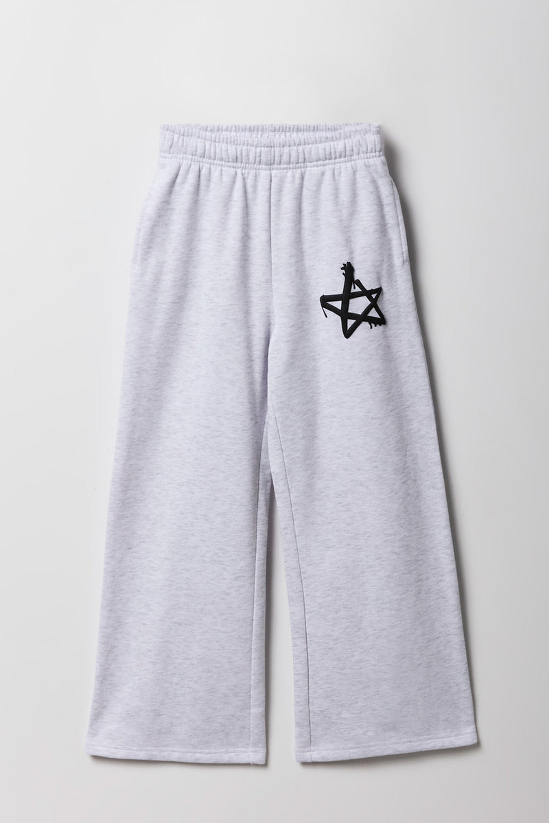 Pantalon d'entraînement à jambe large en molleton avec imprimé en relief pour fille