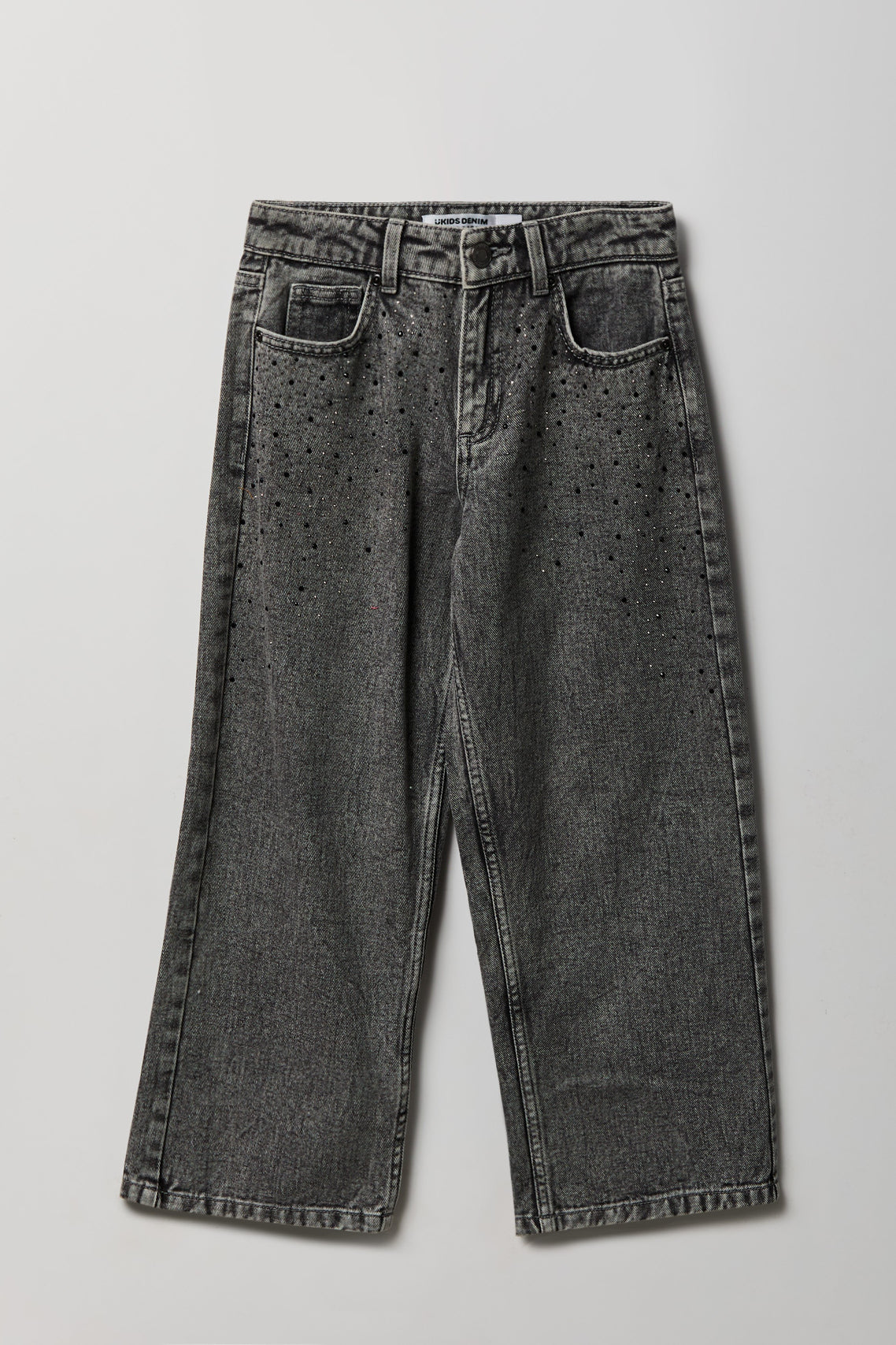 Jean super baggy mi-taille avec pierres du Rhin pour fille