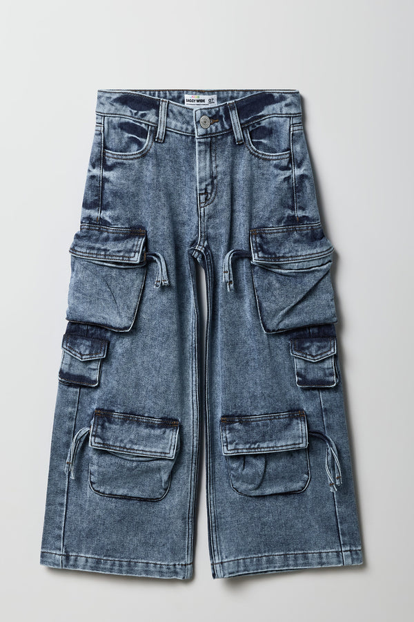 Jean Baggy Fille 2026 - Coupe Large, Taille élastique, Poches Cargo, Denim, Pour Enfant 5-14 Ans
