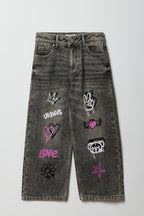 Jogger cargo baggy à jambe large avec imprimé graffitis pour fille