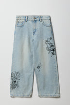 Girls Flower Graphic Baggy Wide Leg Jean