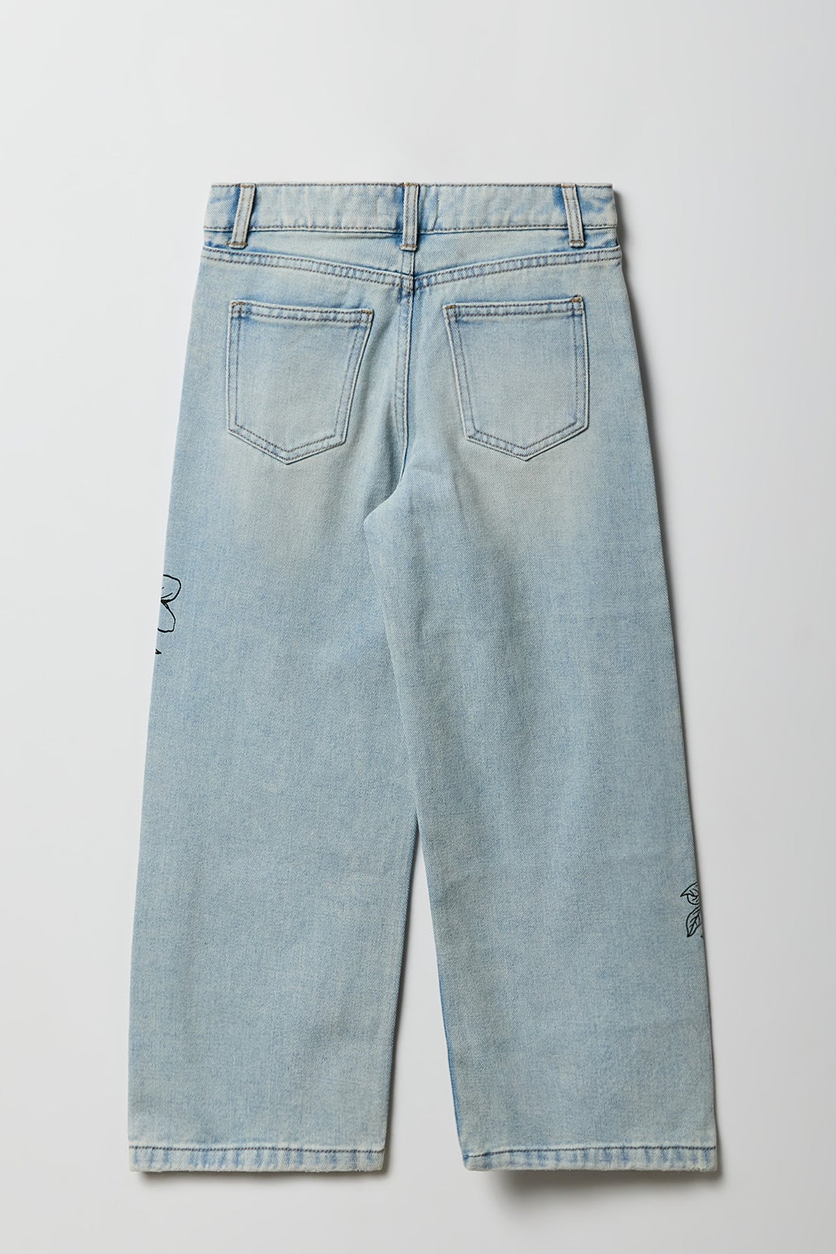 Alt View 2. Girls Flower Graphic Baggy Wide Leg Jean - Light Denim Blue