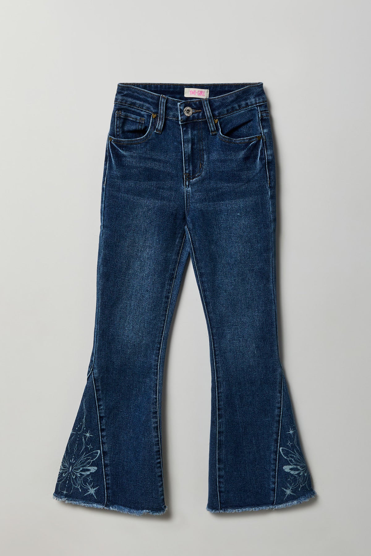 Jean extensible à jambe évasée avec papillons pour fille