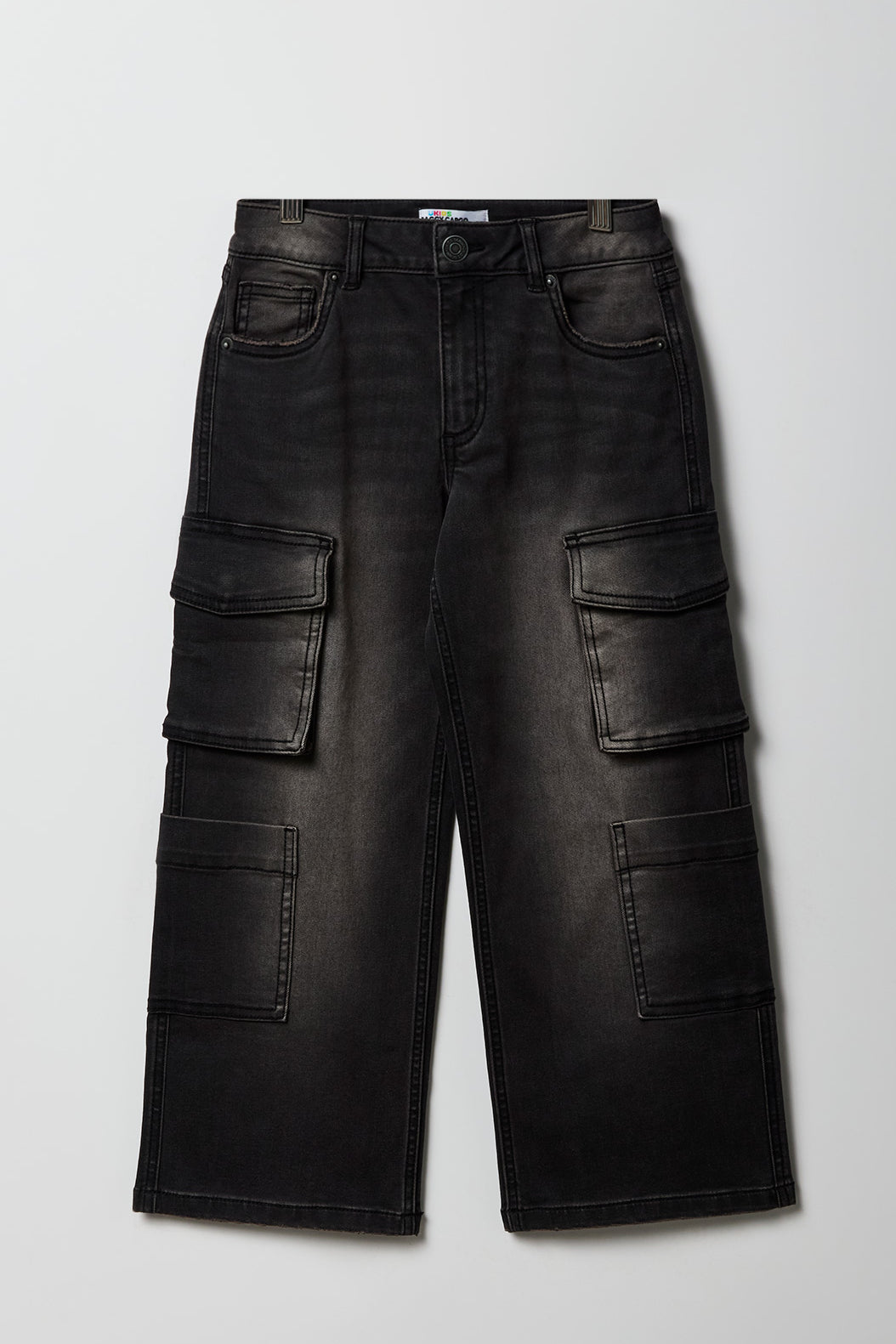 Girls Baggy Wide Leg Cargo Jean - Black