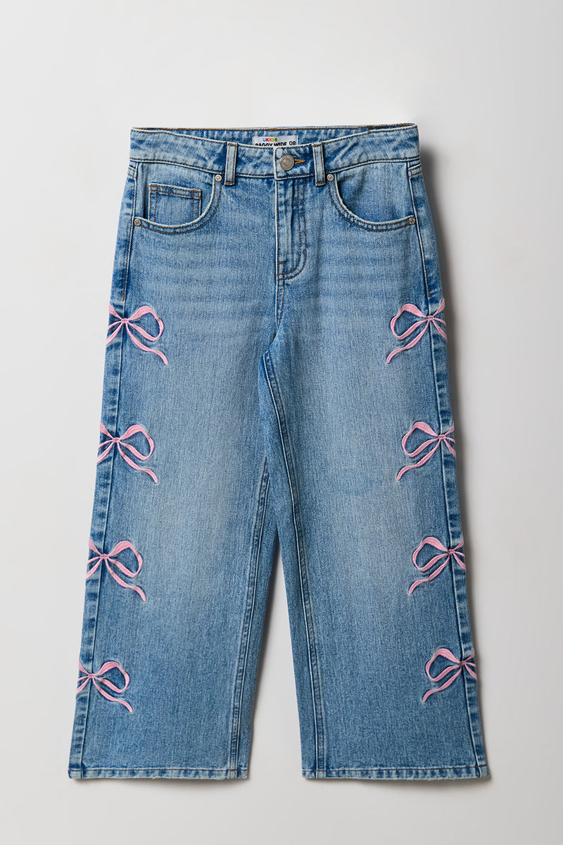 Girls Mid Rise Baggy Bow Embroidered Jean