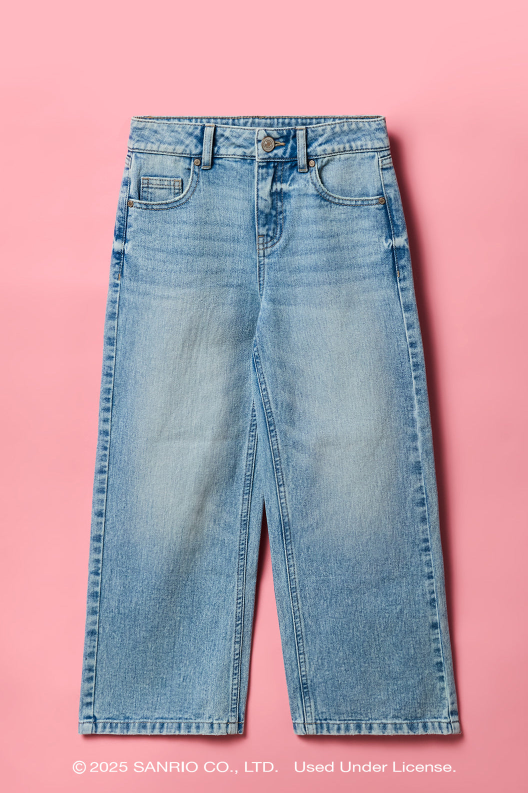 Alt View 2. Hello Kitty® Girls Mid Rise Baggy Jean - Light Denim Blue