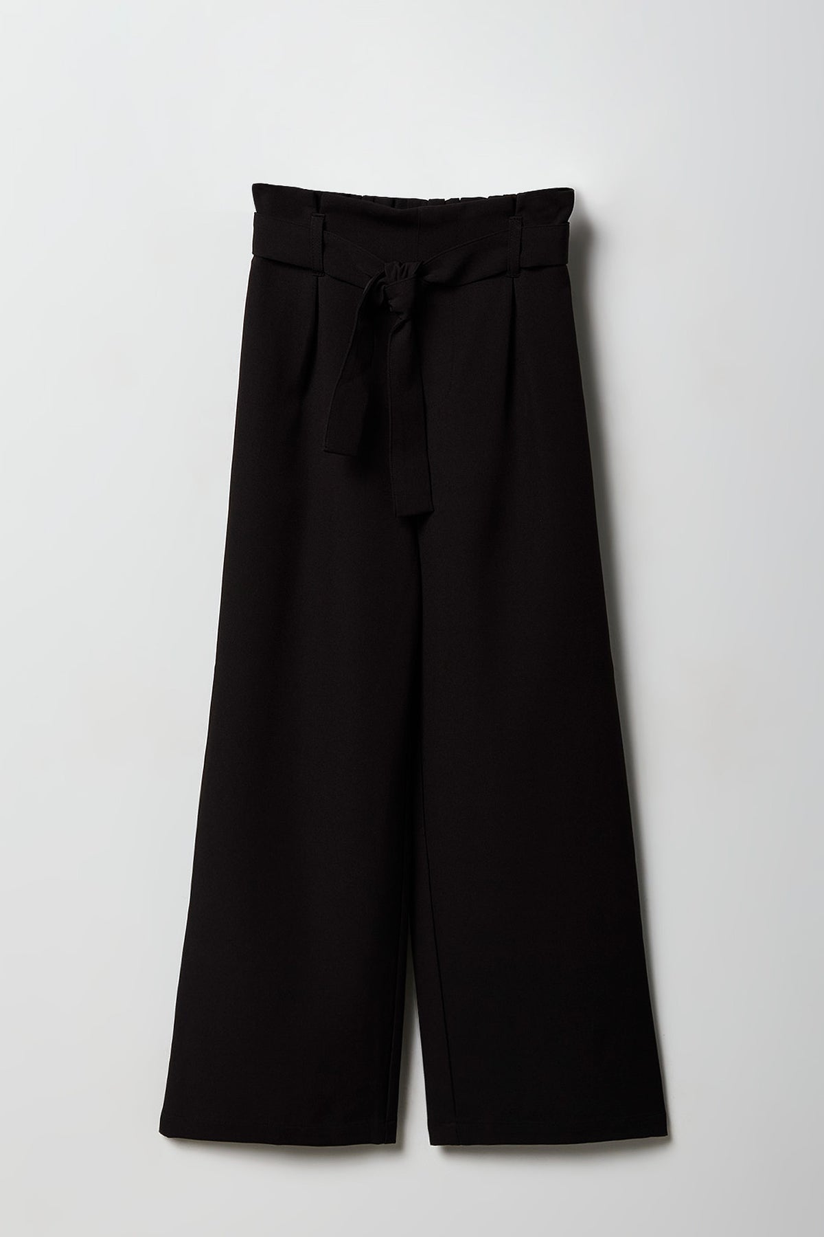 Girls Belted Wide Leg Paperbag Pant - Black
