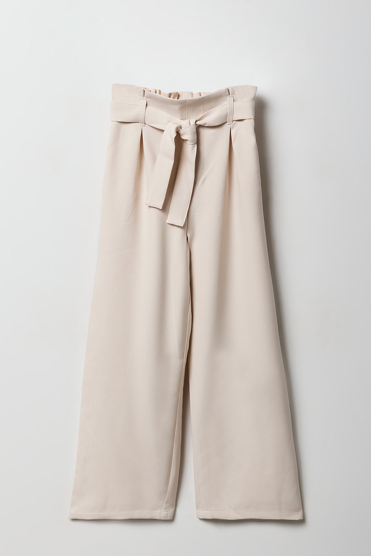 Girls Belted Wide Leg Paperbag Pant - Ivory