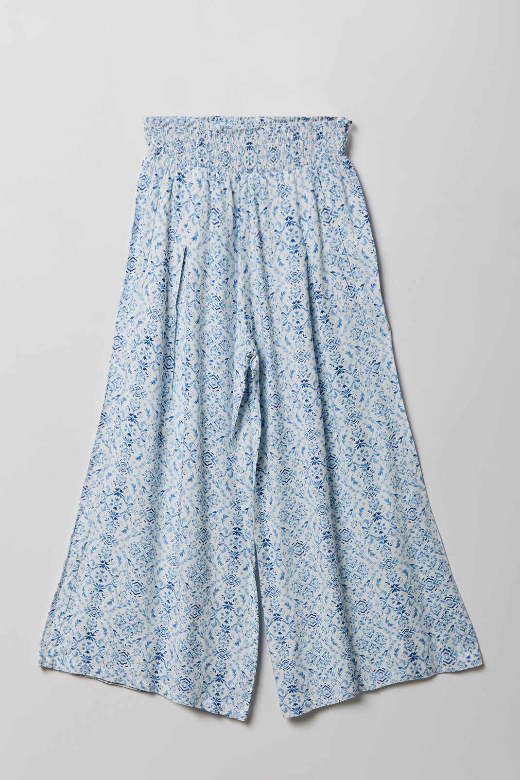 Girls Smocked Waist Palazzo Pant - Light Blue