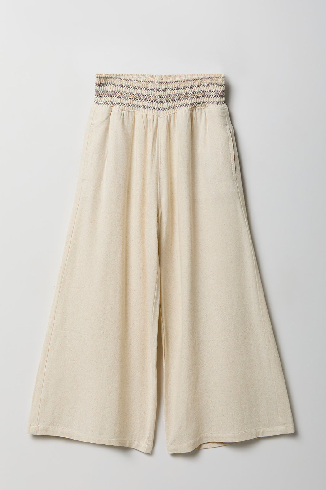 Girls Linen-Blend Wide Leg Palazzo Pant - Tan