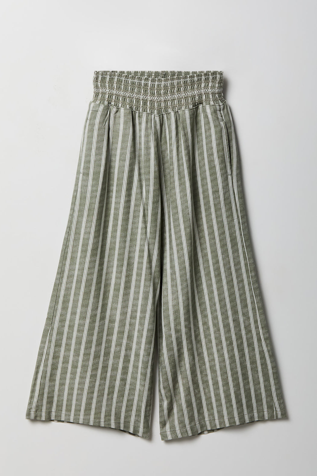 Girls Linen-Blend Wide Leg Palazzo Pant - Dark Green