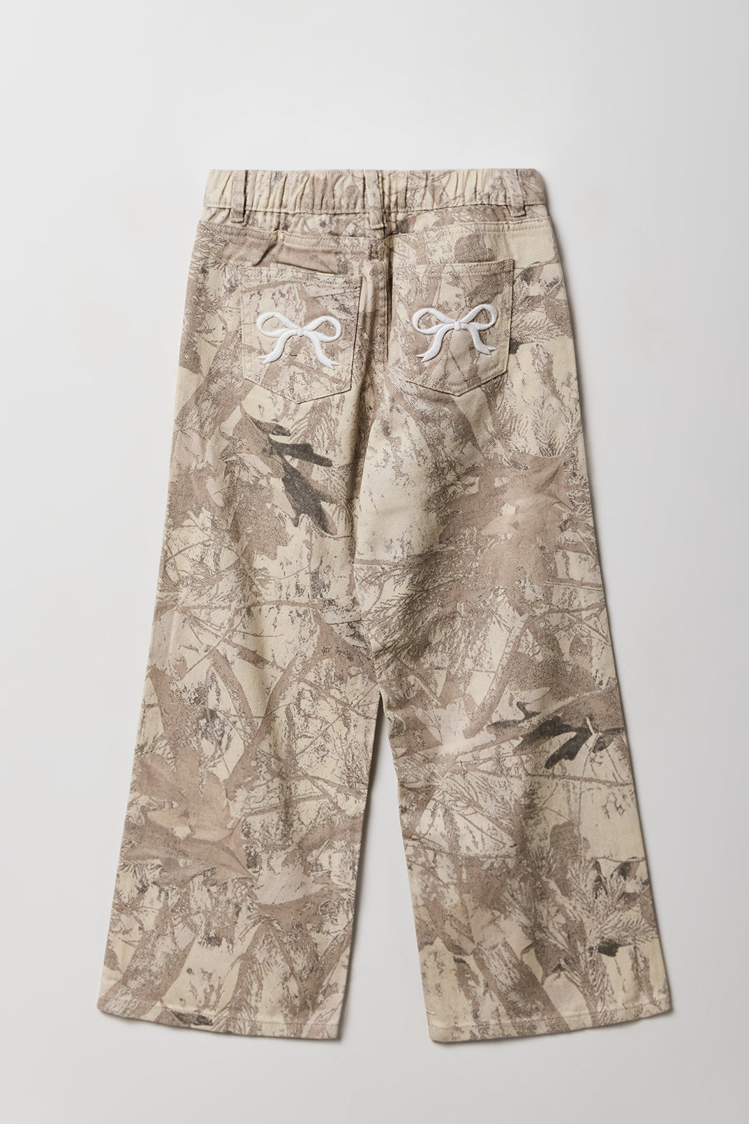 Alt View 2. Girls Baggy Pant with Bow Embroidery - Beige