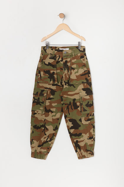 Jogger cargo camouflage multi-poches pour filles