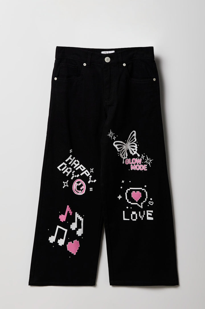 Girls Graffiti Mid Rise Wide Leg Pant