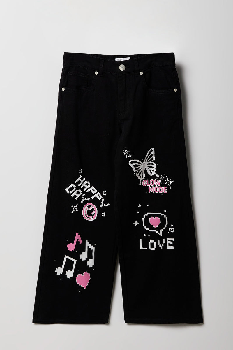 Girls Graffiti Mid Rise Wide Leg Pant