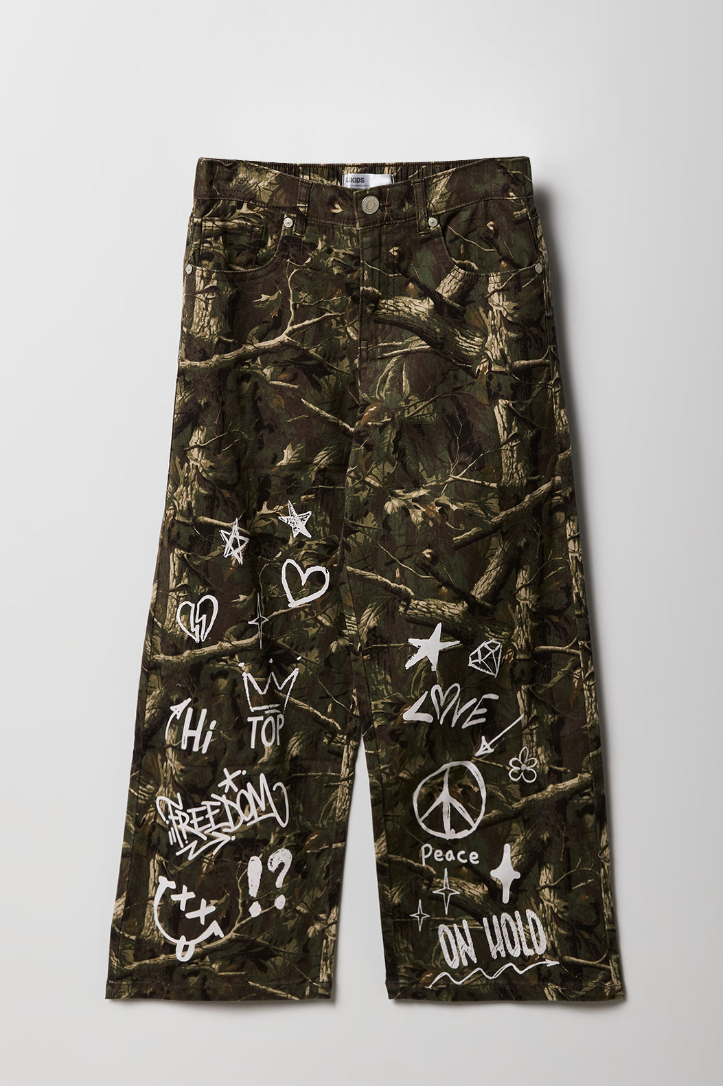 Girls Graffiti Mid Rise Wide Leg Pant - Camouflage
