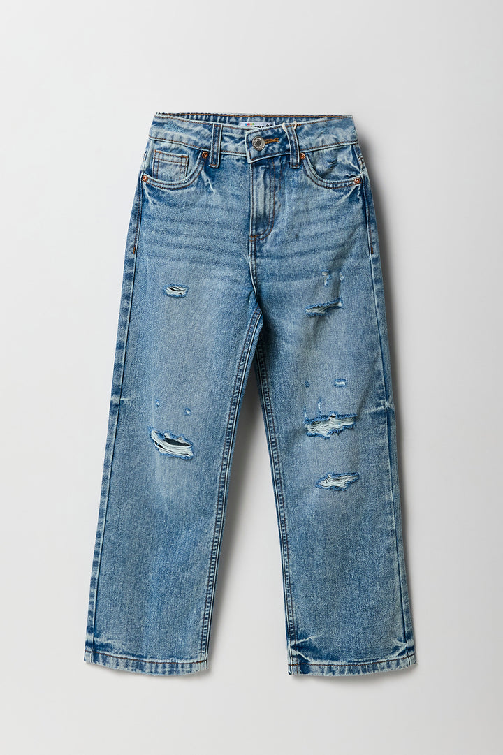 Distressed straight leg jeans hotsell