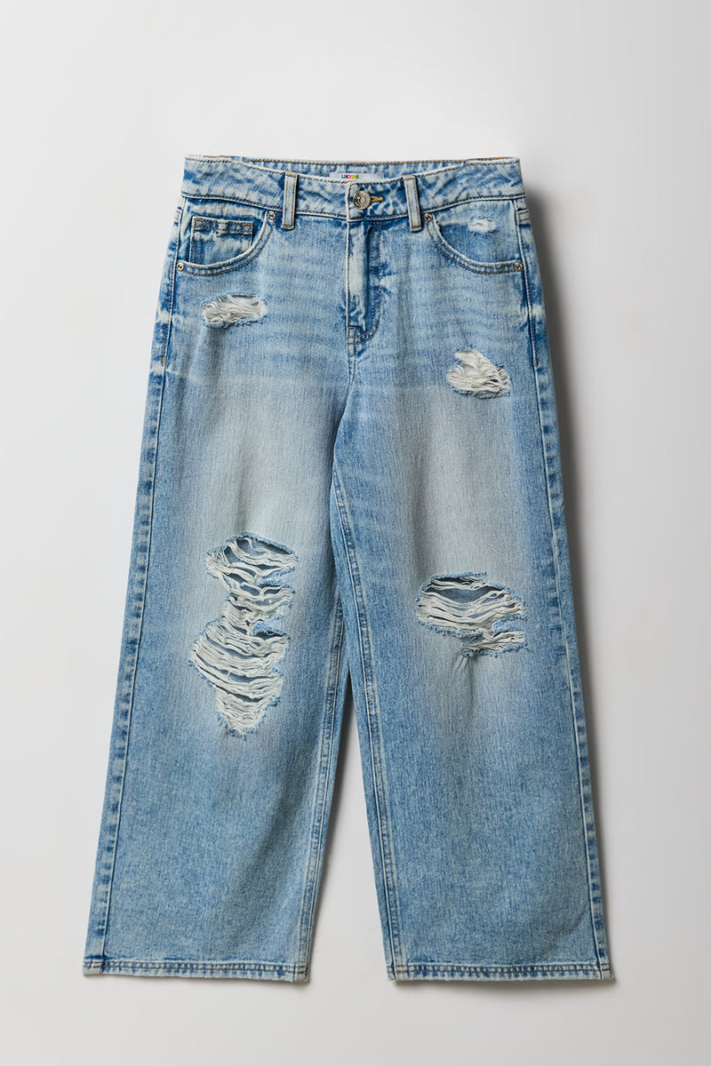 Jean baggy mi-taille déchiré pour fille