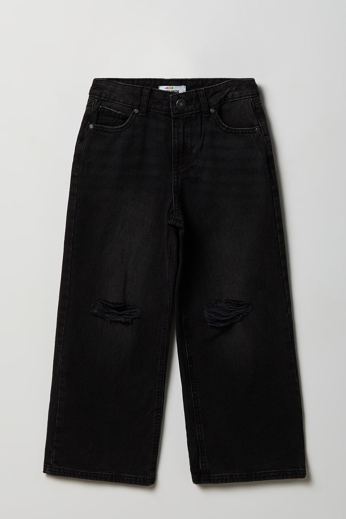 Girls Ripped Baggy Wide Leg Jean - Plaid