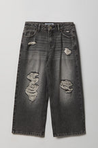 Jean super baggy mi-taille déchiré pour fille