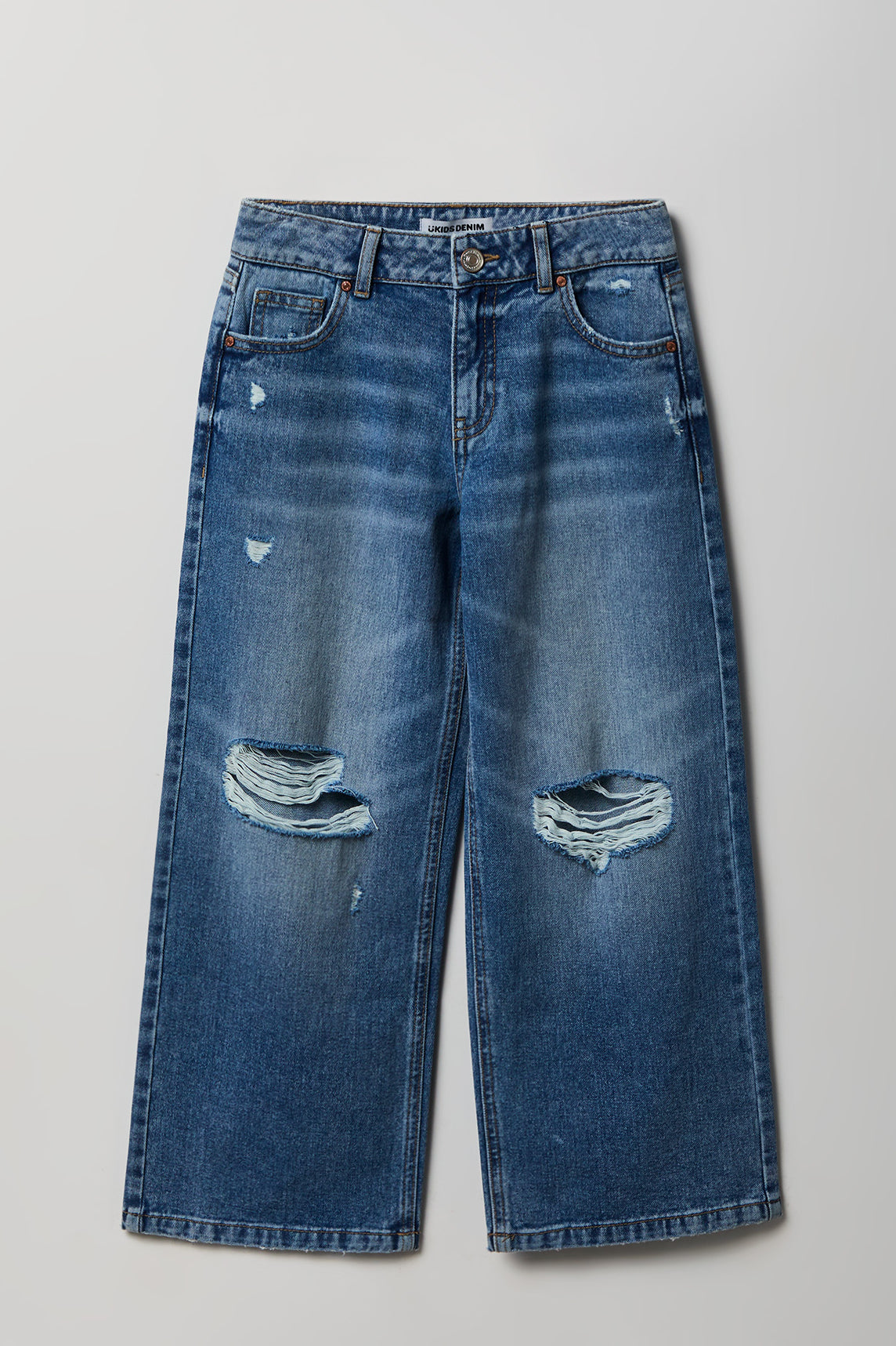 Jean mi-taille super baggy extensible déchiré moyen pour fille