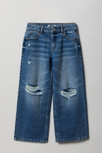 Jean mi-taille super baggy extensible déchiré moyen pour fille