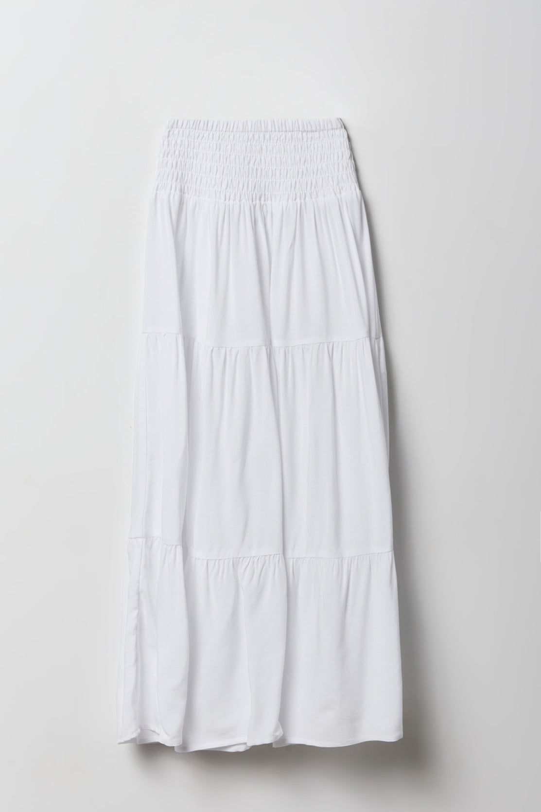Girls Smocked Waist Tiered Maxi Skirt - White