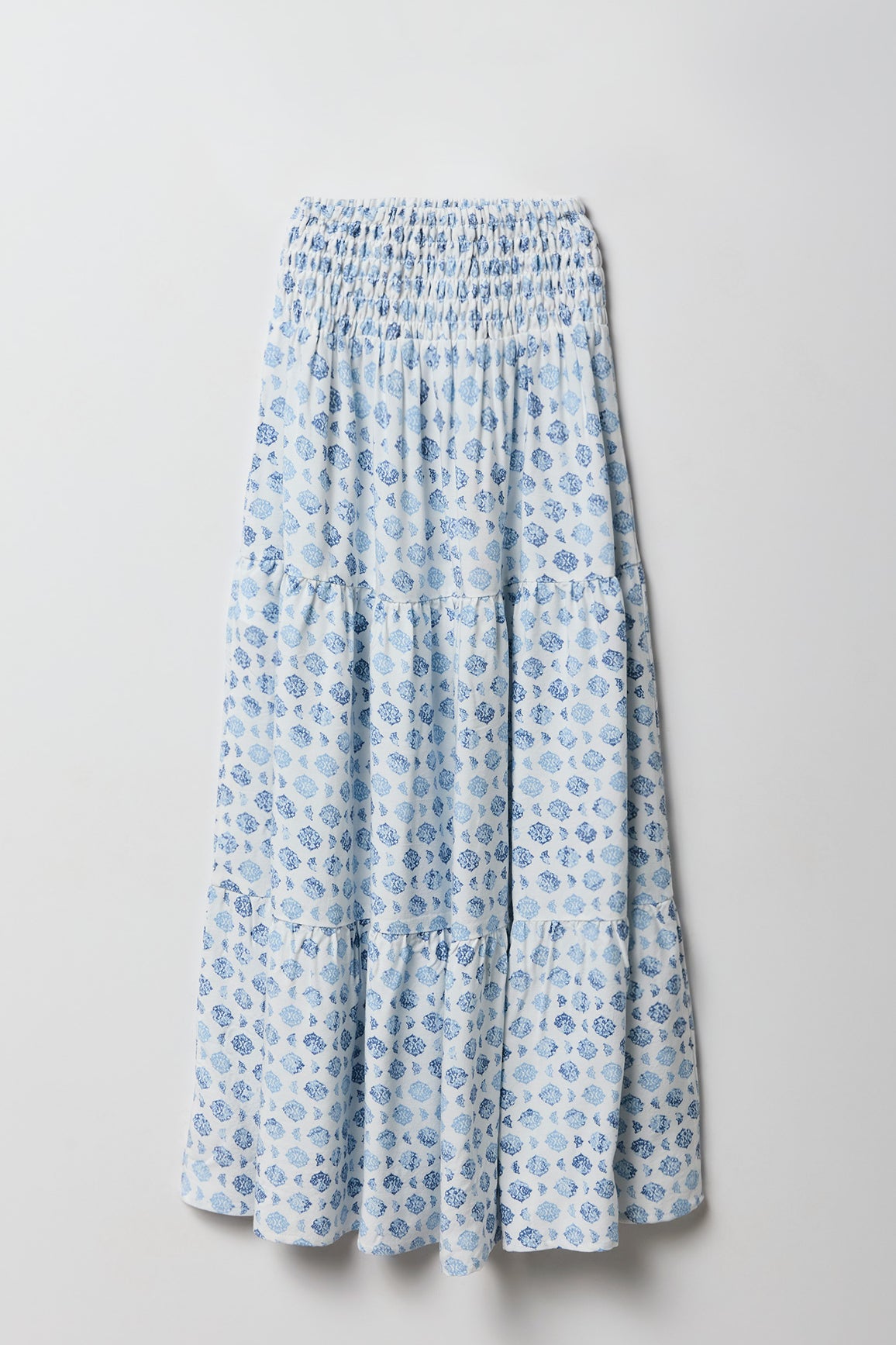 Girls Smocked Waist Tiered Maxi Skirt - Light Blue