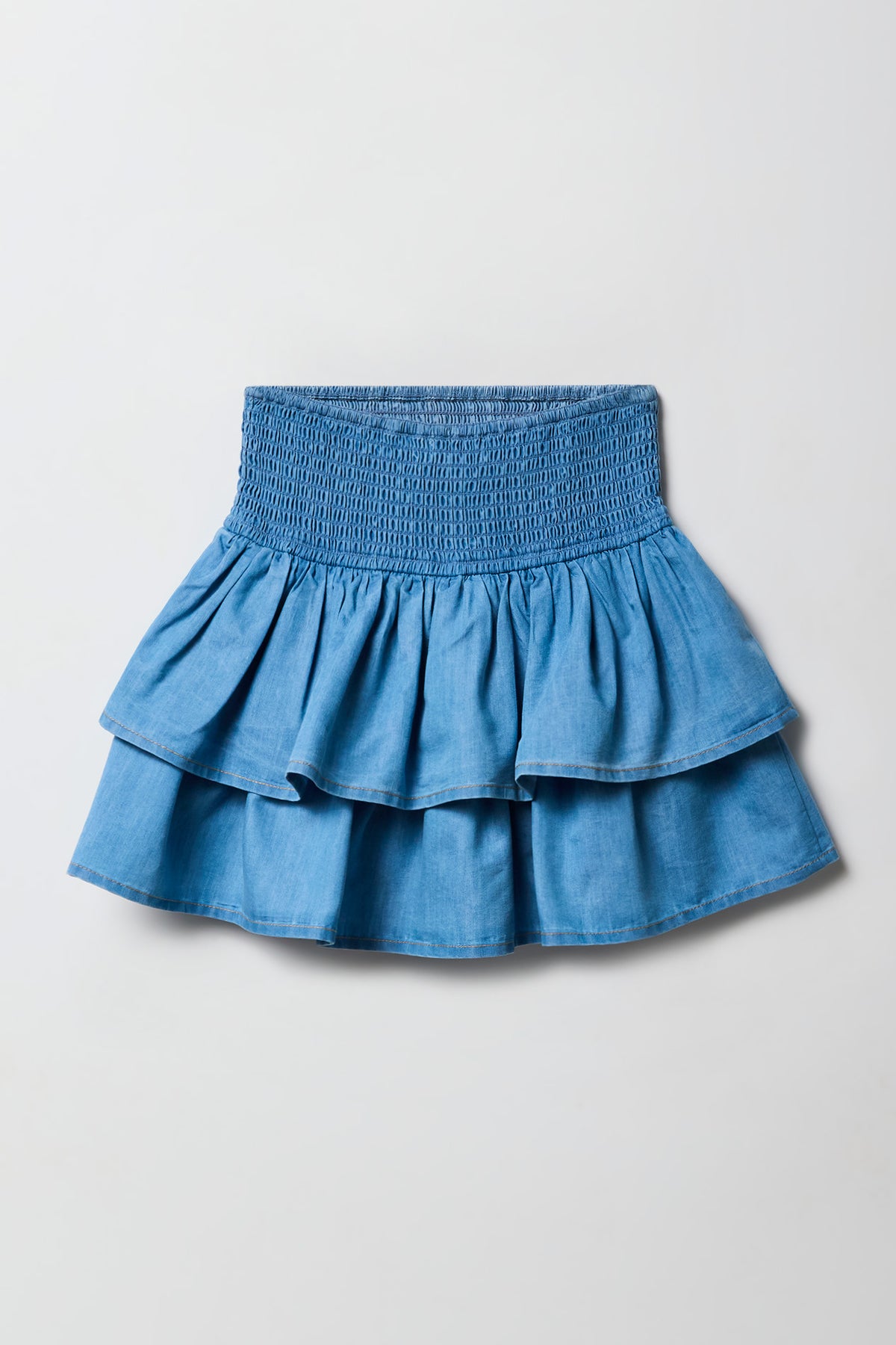 Girls Chambray Ruffle Skort - Light Denim Blue