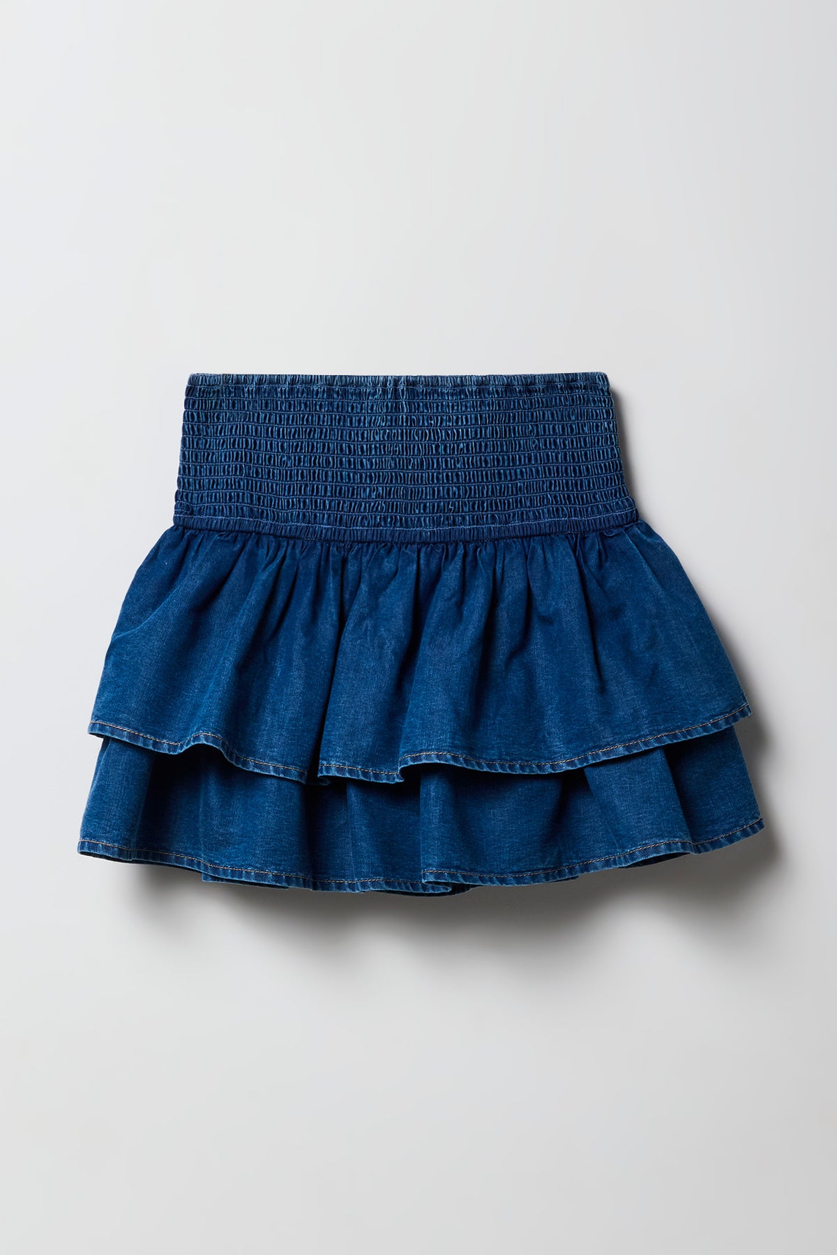 Alt View 2. Girls Chambray Tiered Skort - Medium Blue