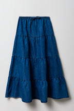 Girls Denim Tiered Maxi Skirt