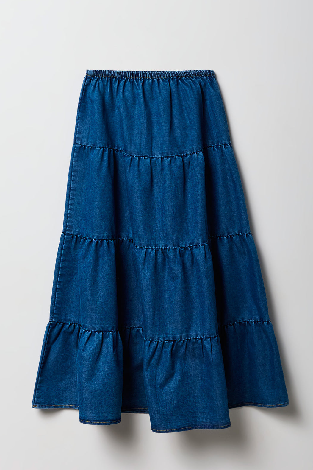 Alt View 2. Girls Denim Tiered Maxi Skirt - Medium Blue