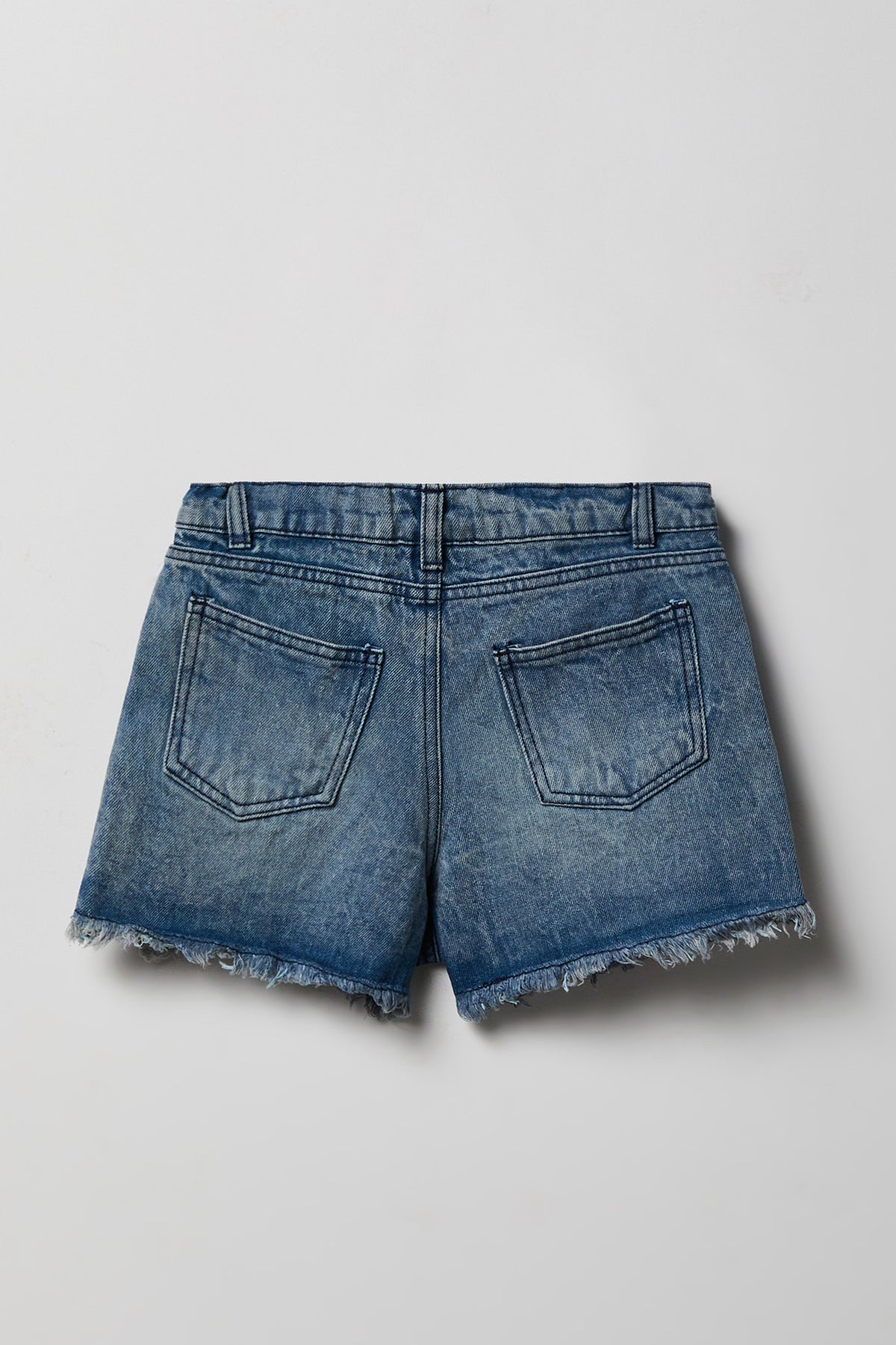 Alt View 2. Girls High Rise Stitch Embroidered Denim Short - Light Denim Blue