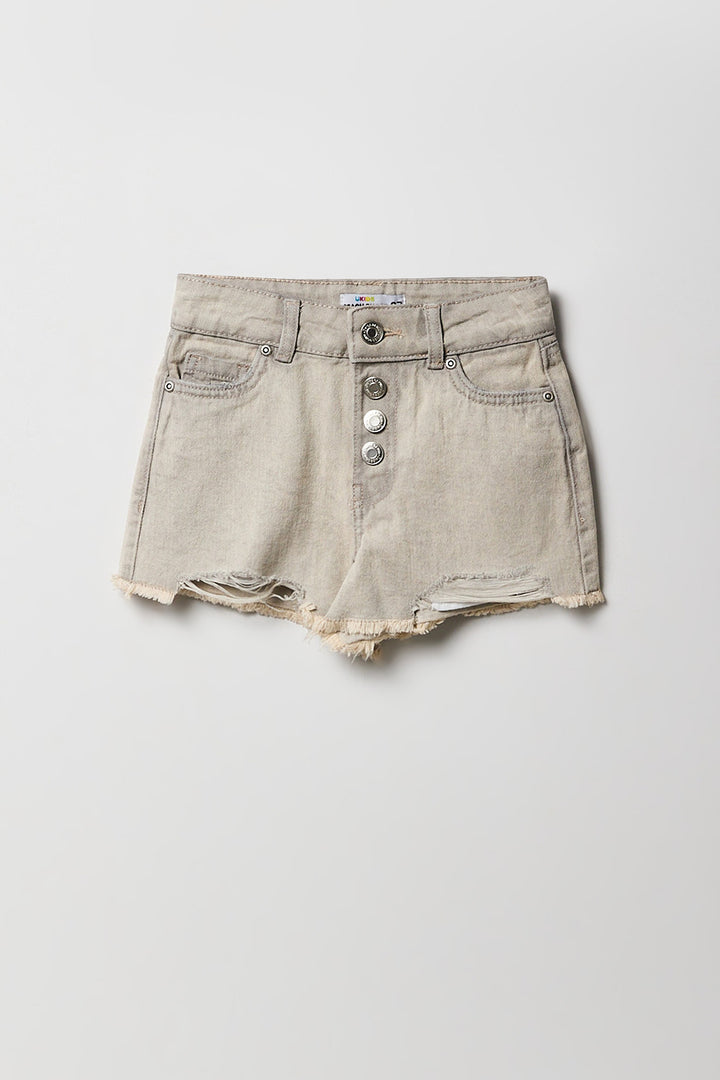 Short de plage d'aspect usé à taille haute pour fille