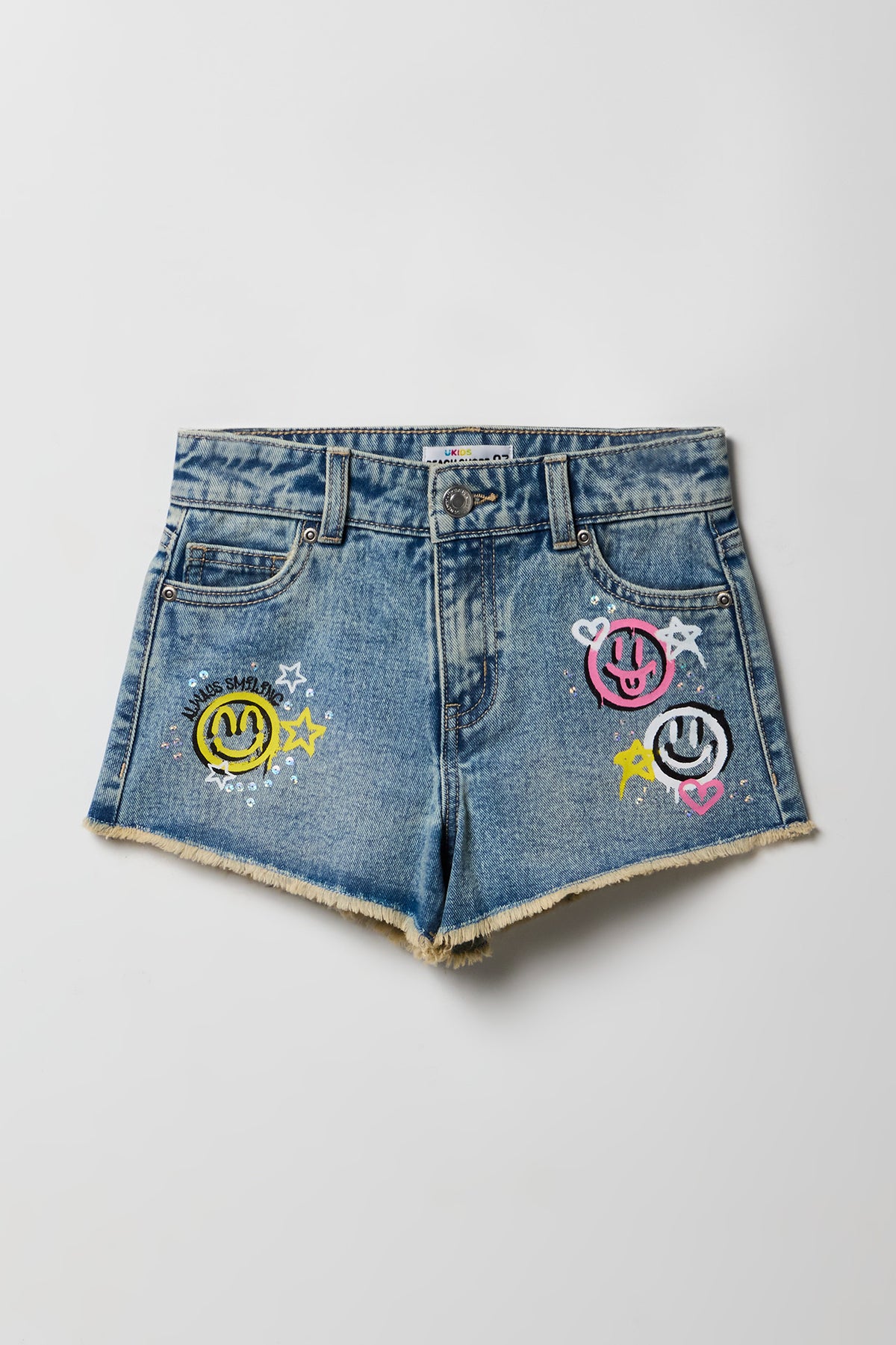Short en denim imprimé à taille haute pour fille