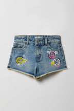 Short en denim imprimé à taille haute pour fille