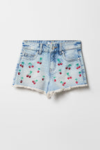 Short en denim imprimé à taille haute pour fille