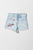 Short en denim imprimé à taille haute pour fille