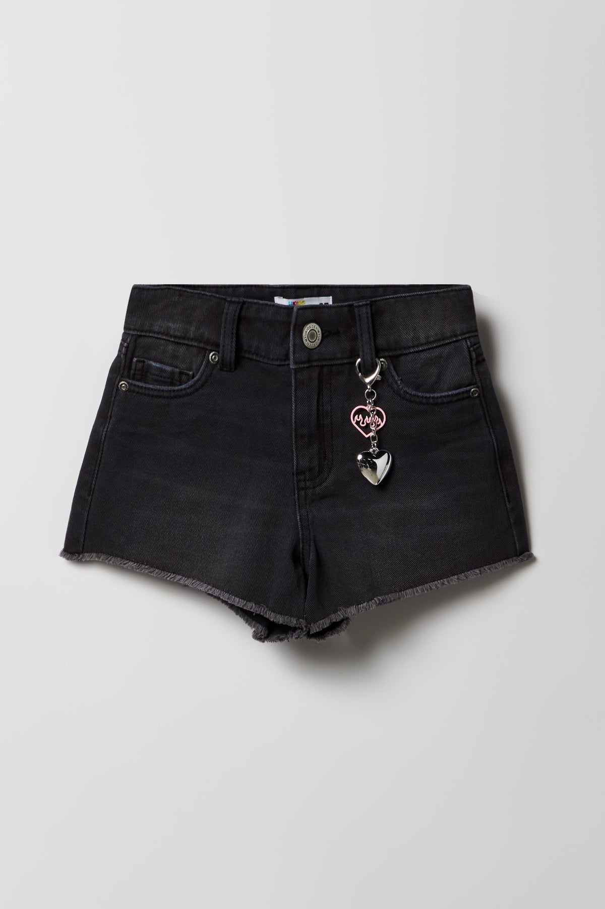 Short en denim imprimé à taille haute avec porte-clés pour fille