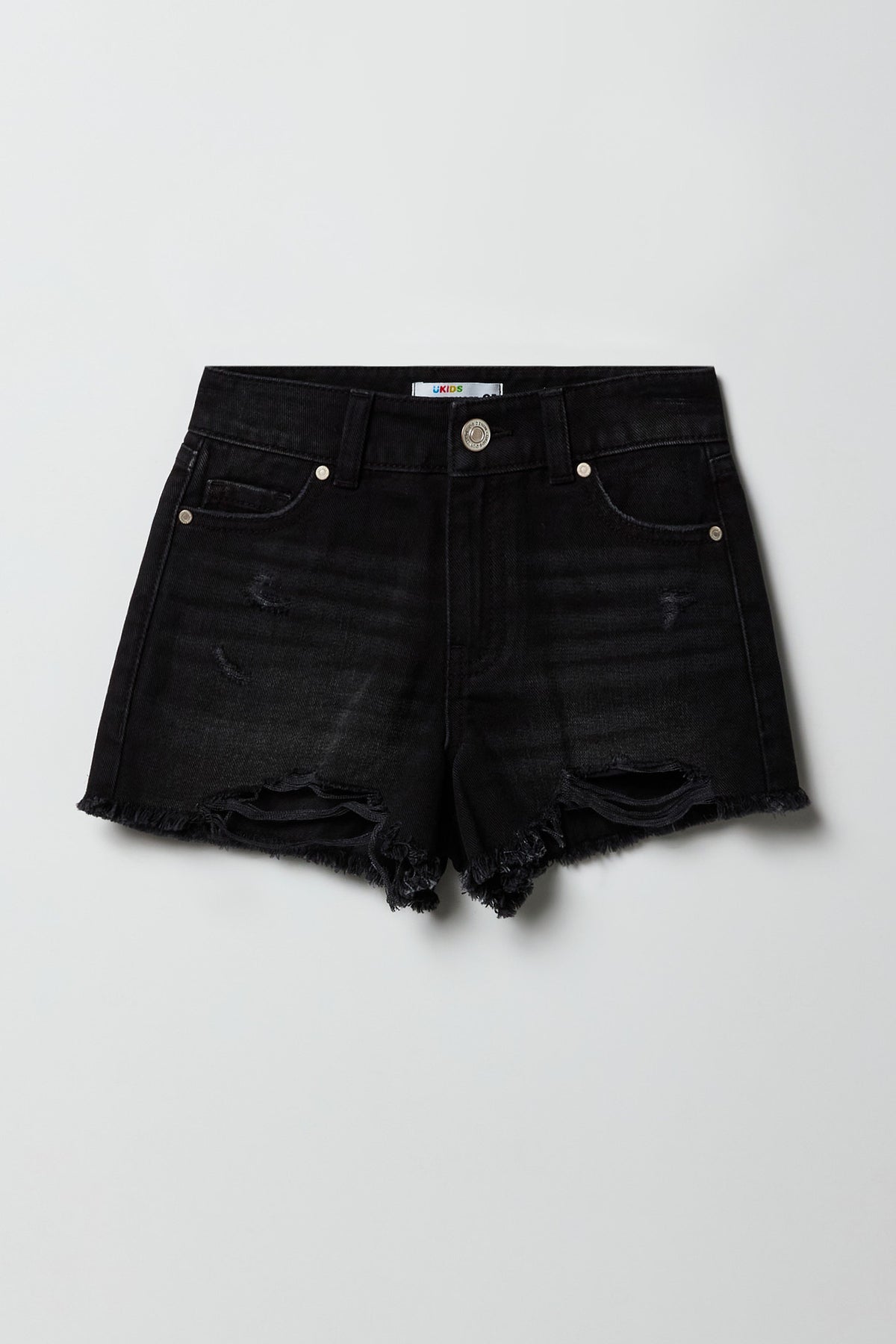 Girls Ripped High-Rise Denim Short - Black