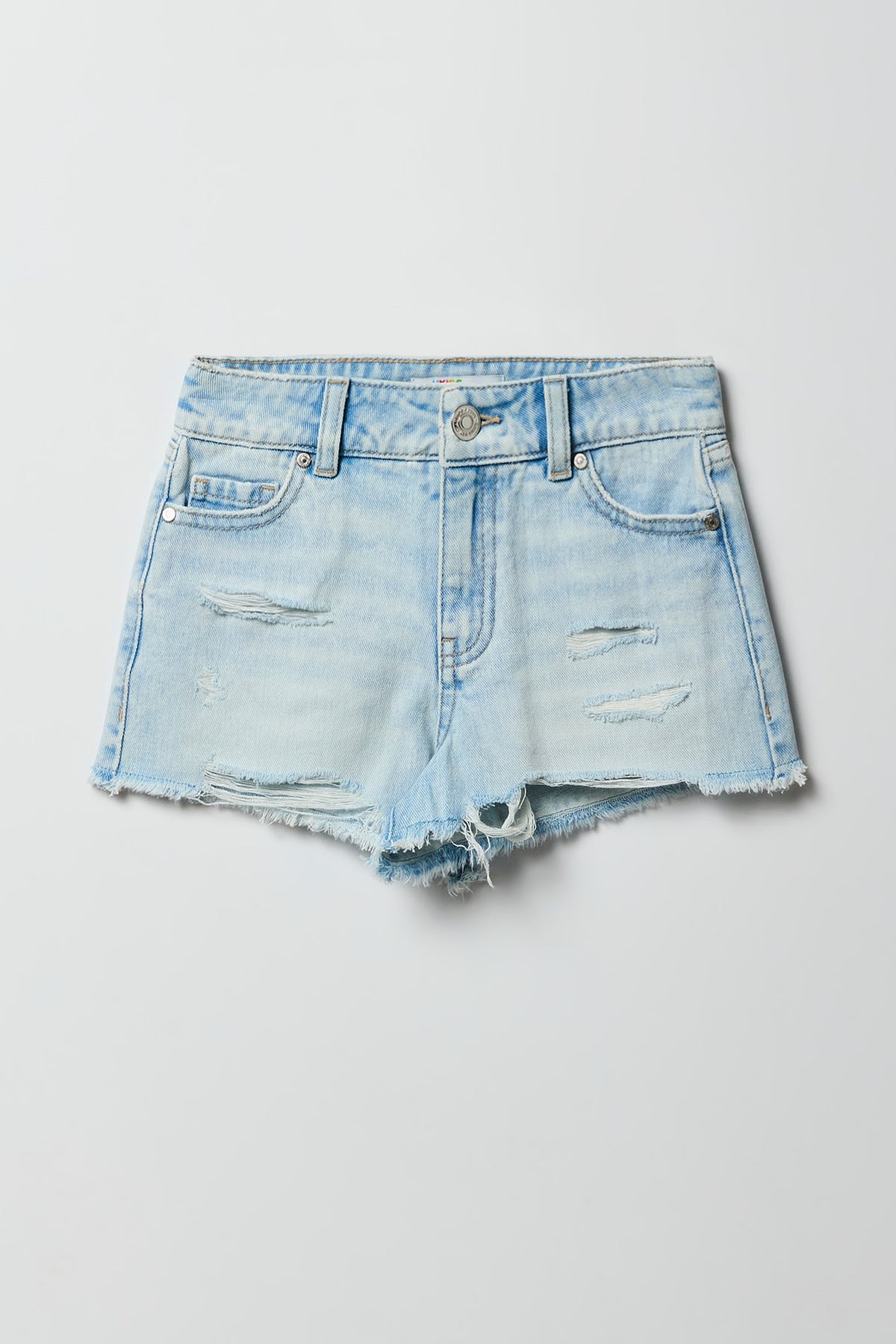 Girls Ripped High-Rise Denim Short - Baby Blue