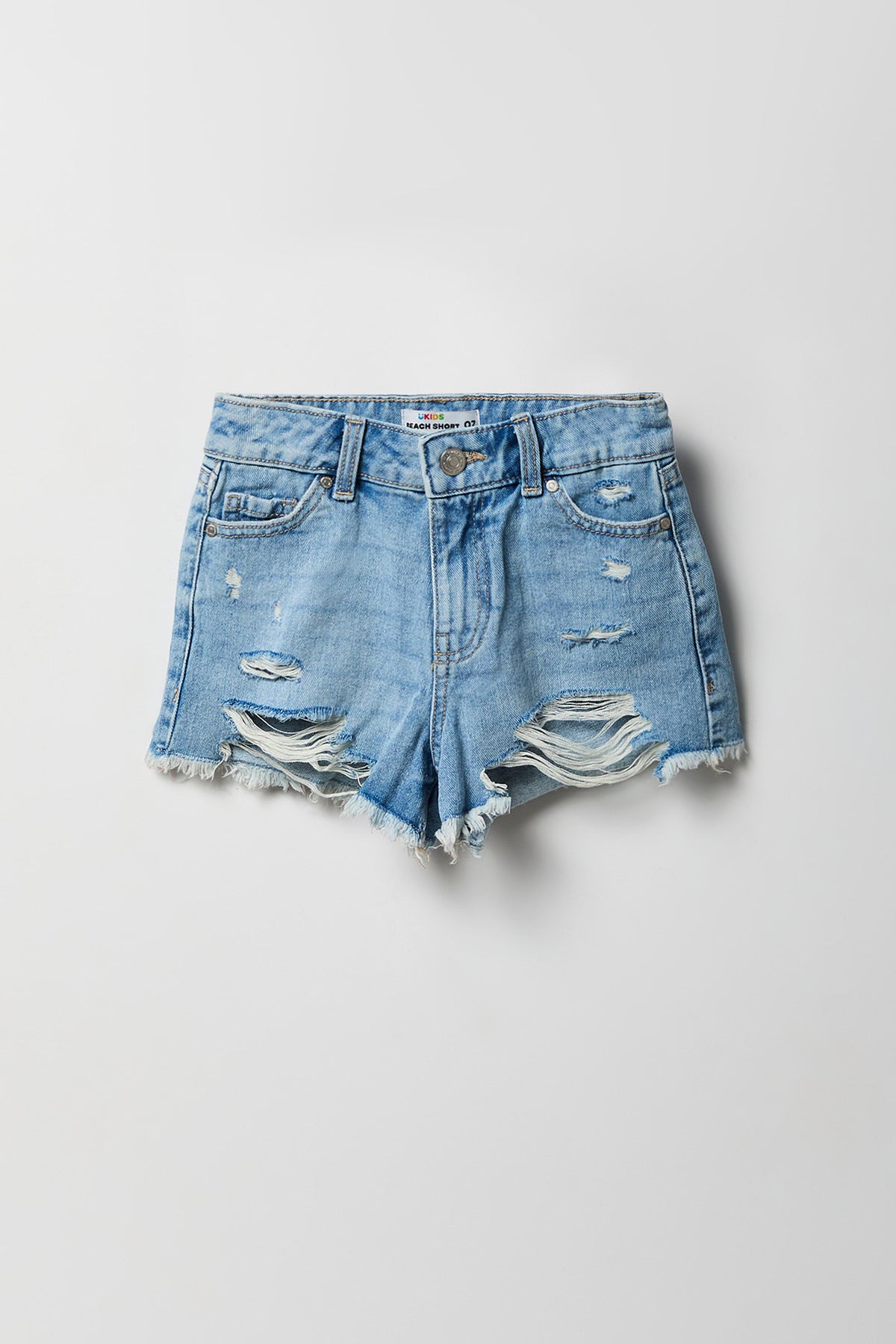 Girls Ripped High-Rise Denim Short - Light Denim Blue