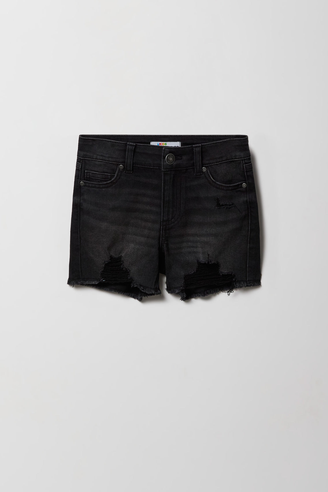 Girls Ripped Mid Rise Denim Shortie - Black