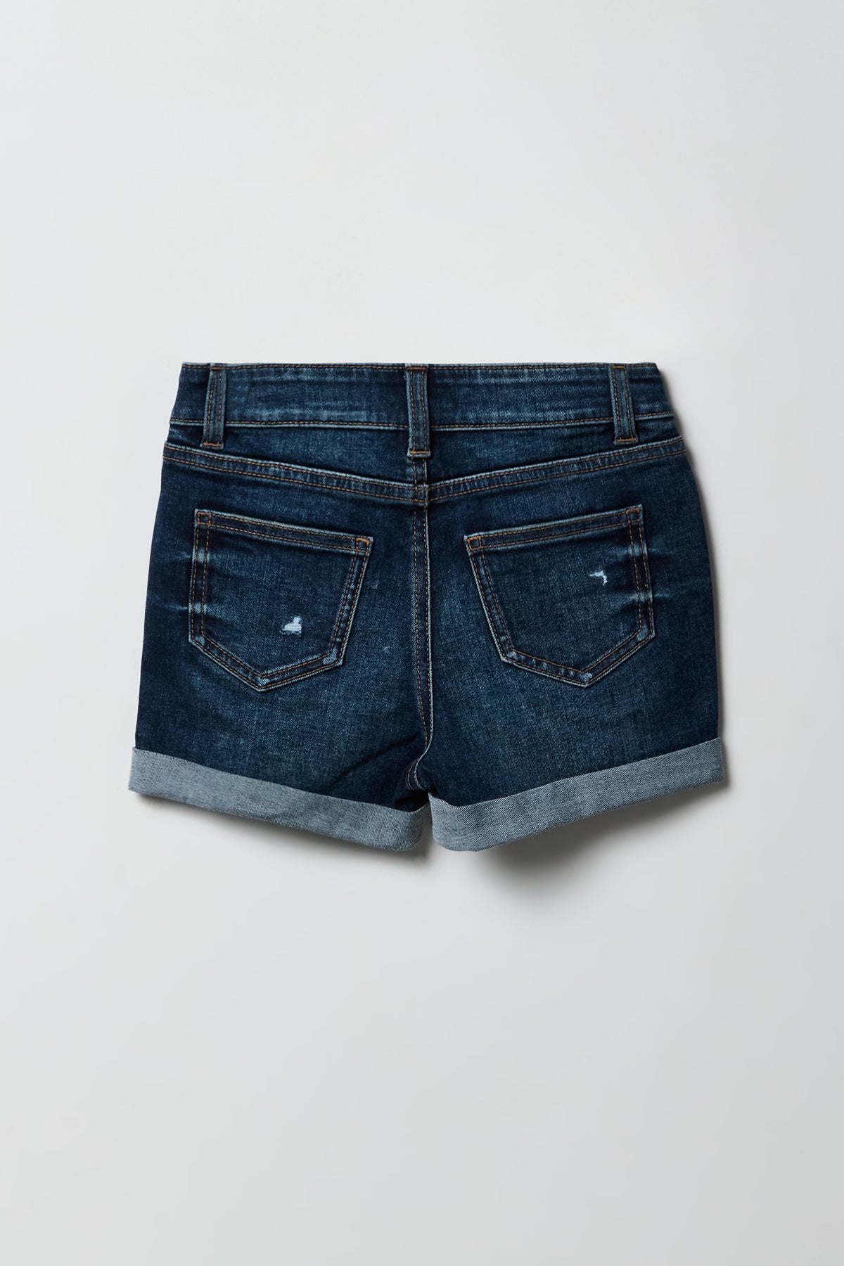 Alt View 2. Girls Ripped Mid Rise Denim Shortie - Denim Blue