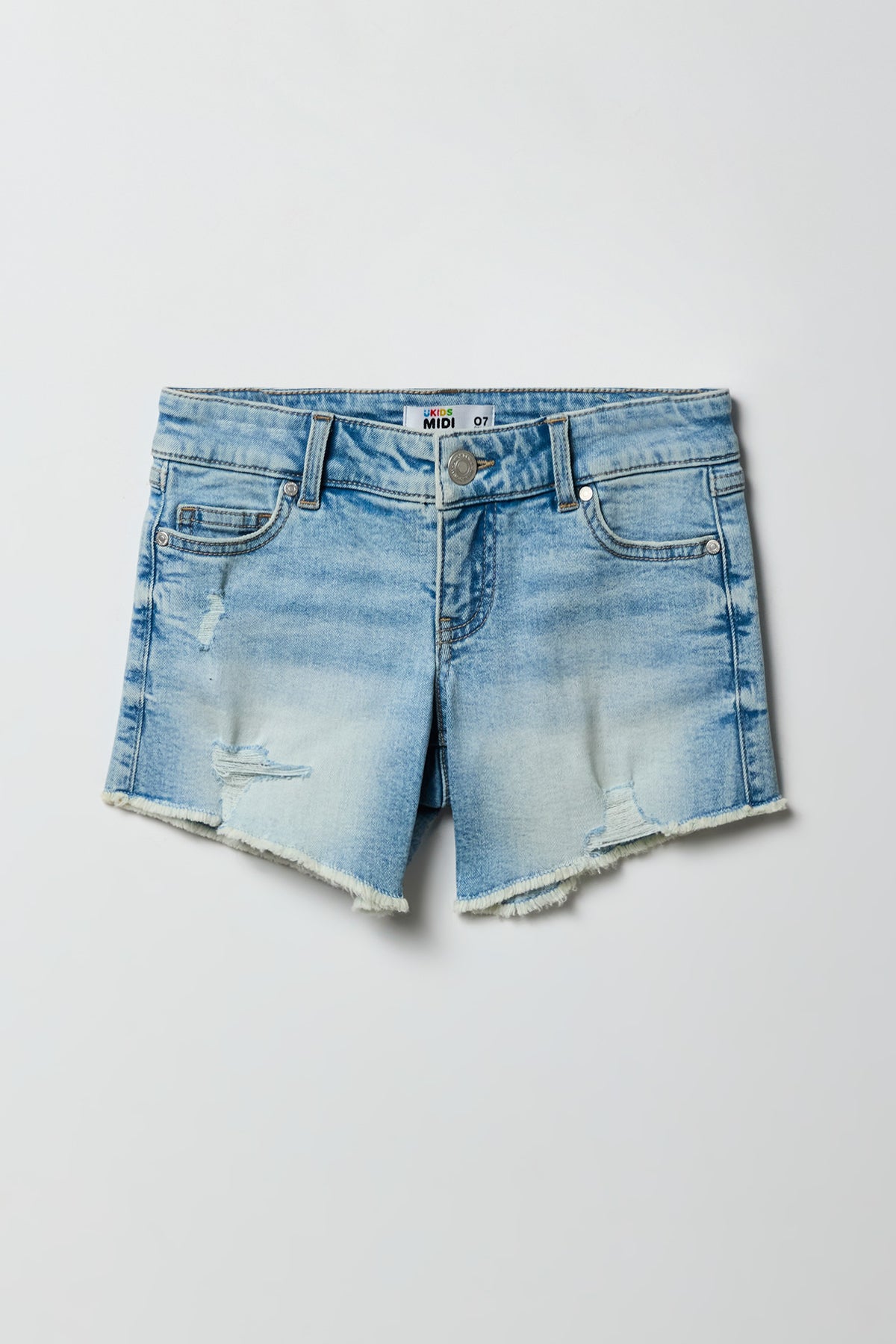 Short midi en denim déchiré à taille basse pour fille