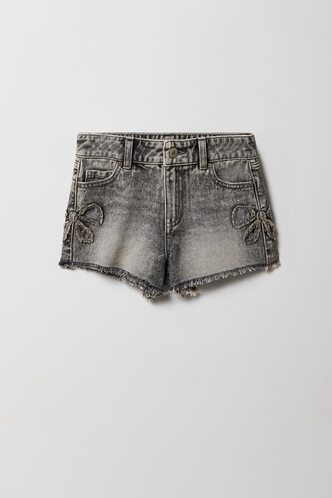 Girls High Rise Patch Denim Short - Charcoal