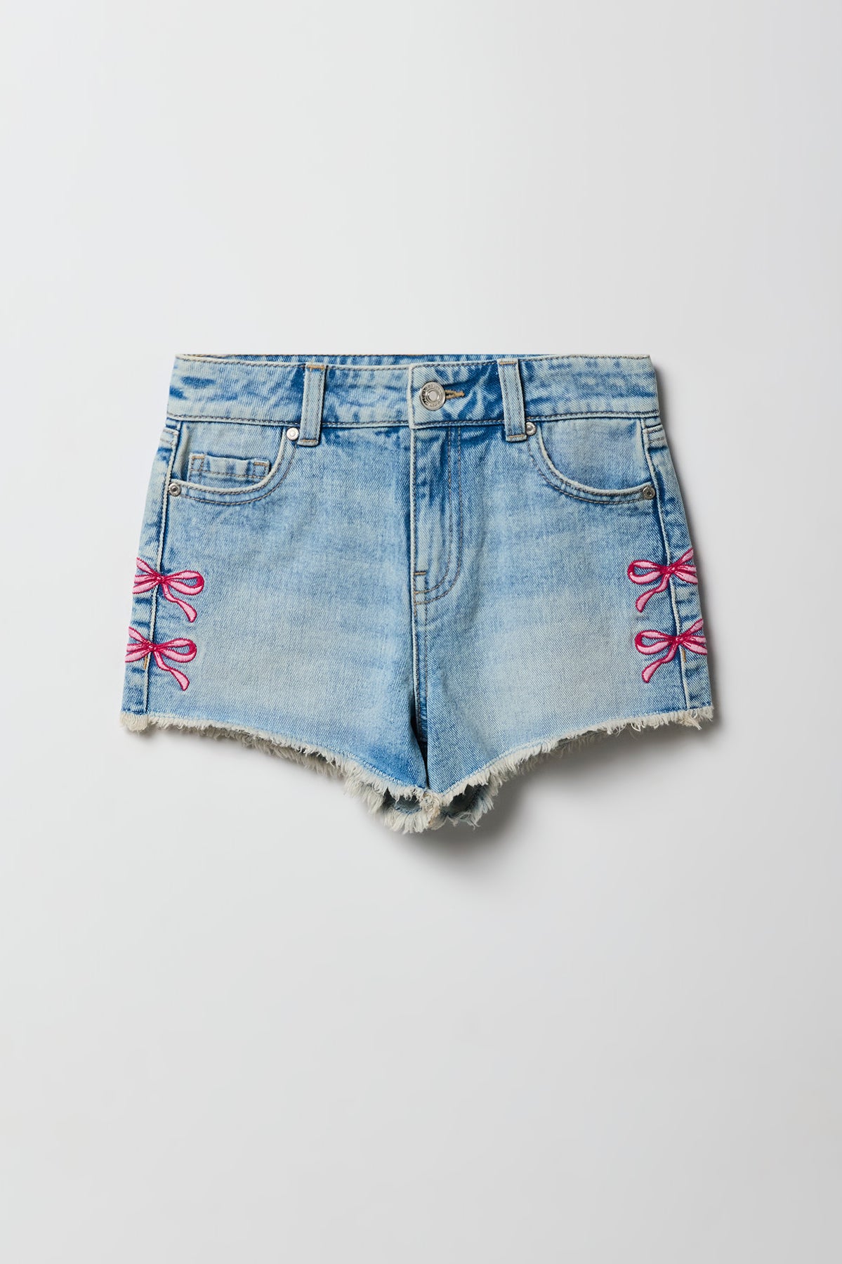Girls Embroidered High Rise Denim Beach Short - Light Denim Blue